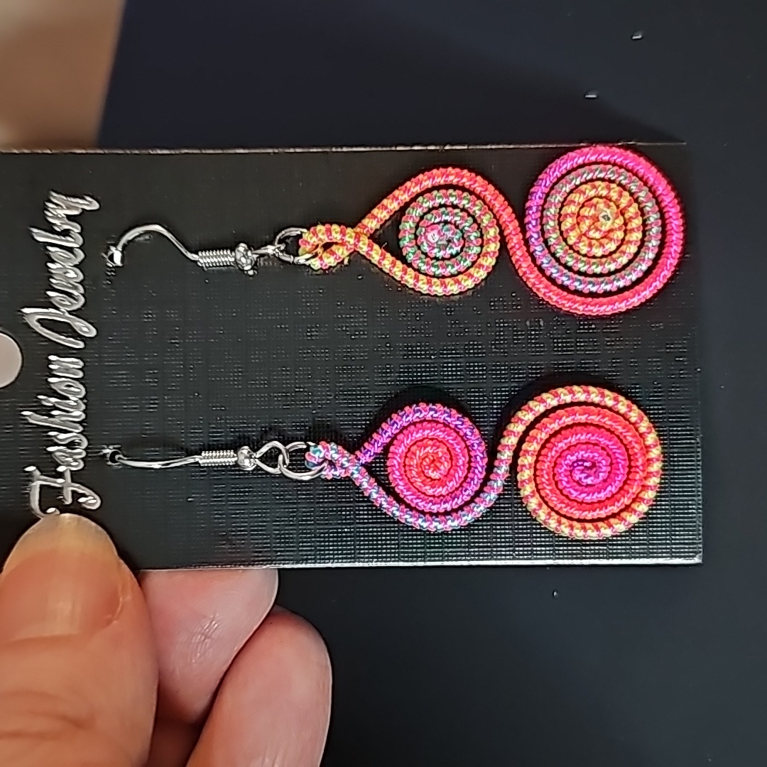 String Wrap Abstract Earrings Bright Colors Fish Hook Back